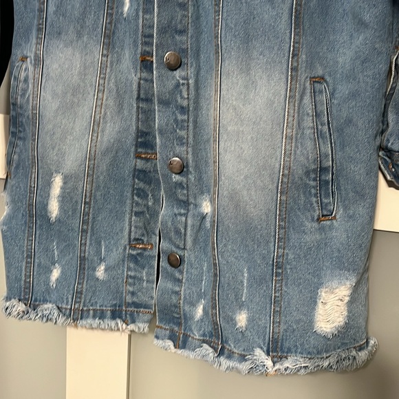 Haute Monde L.A designed distress long denim embroidery jacket sz L - Picture 2 of 9